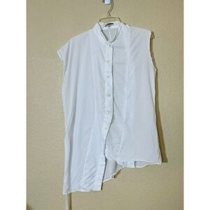RARE Ann Demeulemeester Women's Sleeveless White Cotton Blouse Asymettrical 40